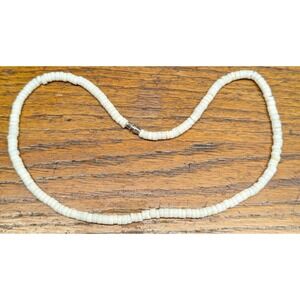 Vintage Puka Shell Choker Necklace 18.5" White Heishi Bead Coastal Surfer Beach
